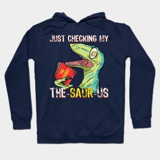 Cute Humor Funny T Rex Reading Book and Thesaurus Dinosaurs Pun Animal Gift for Kids Hoodie